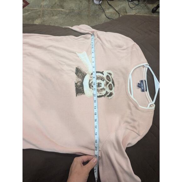 Pink aviator bear graphic knit sweater 100% supima cotton by Land's End size L - Picture 7 of 11
